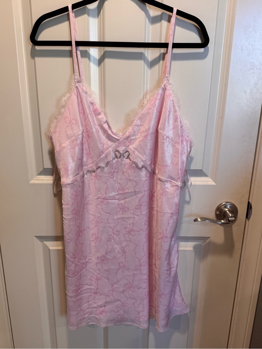 PINK Victoria's Secret Baby Pink Satin Lace-Trim Chemise